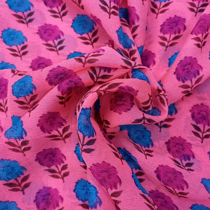 Pink Color Floral Printed Chiffon Fabric