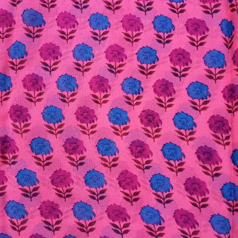 Pink Color Floral Printed Chiffon Fabric