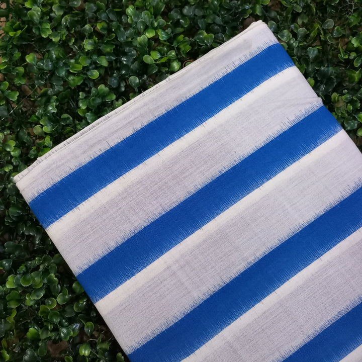 Meghakash Blue And White Striped Cotton Fabric