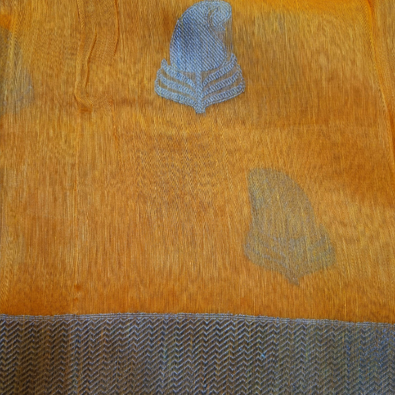 Orange Color Jamawar Chanderi Silk Handloom Fabric
