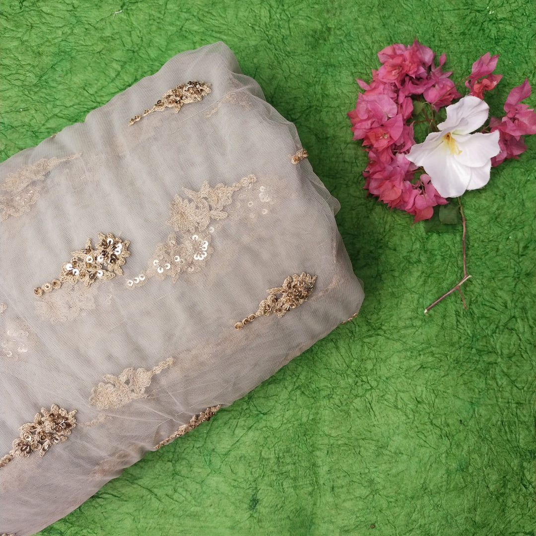 Pearl Grey Net Embroidery Fabric