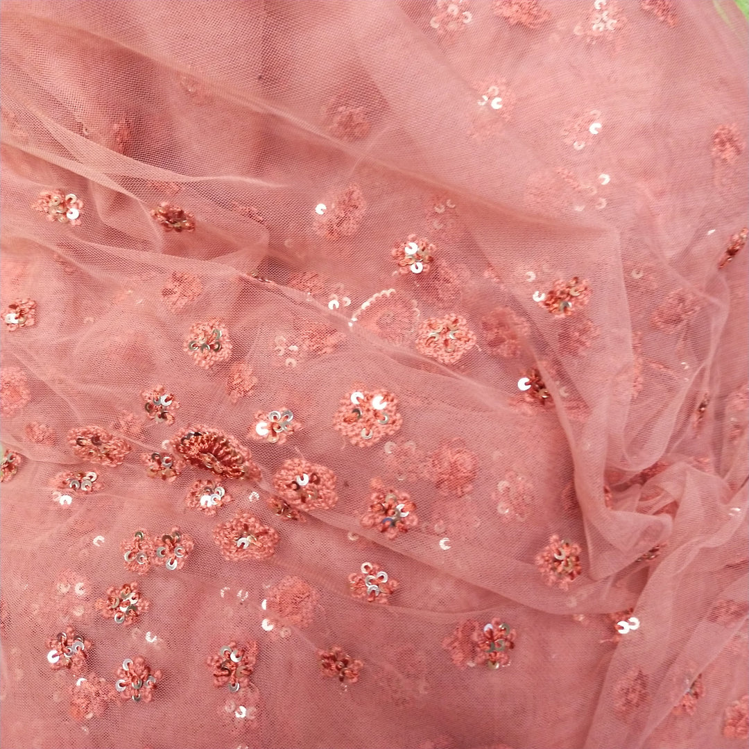 Dusky Pink Net Embroidery Fabric