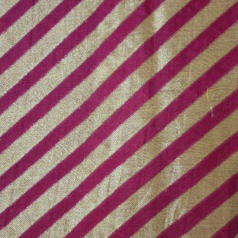 Deep Gulabi Pink And Gold Striped Brocade Silk Fabric