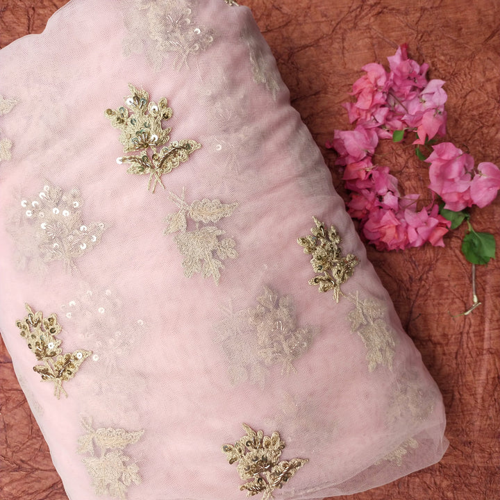 Baby Pink Net Embroidery Fabric