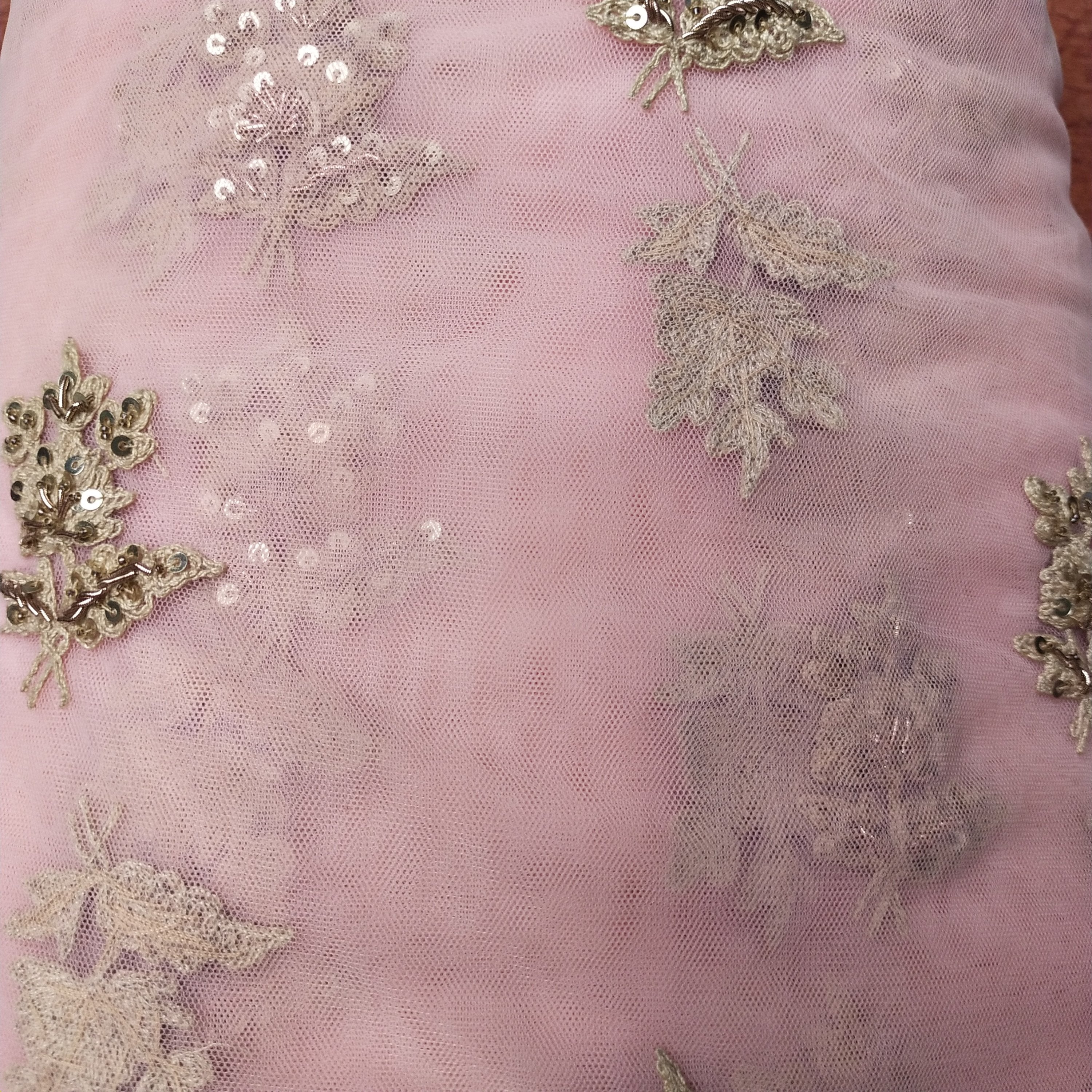 Baby Pink Net Embroidery Fabric