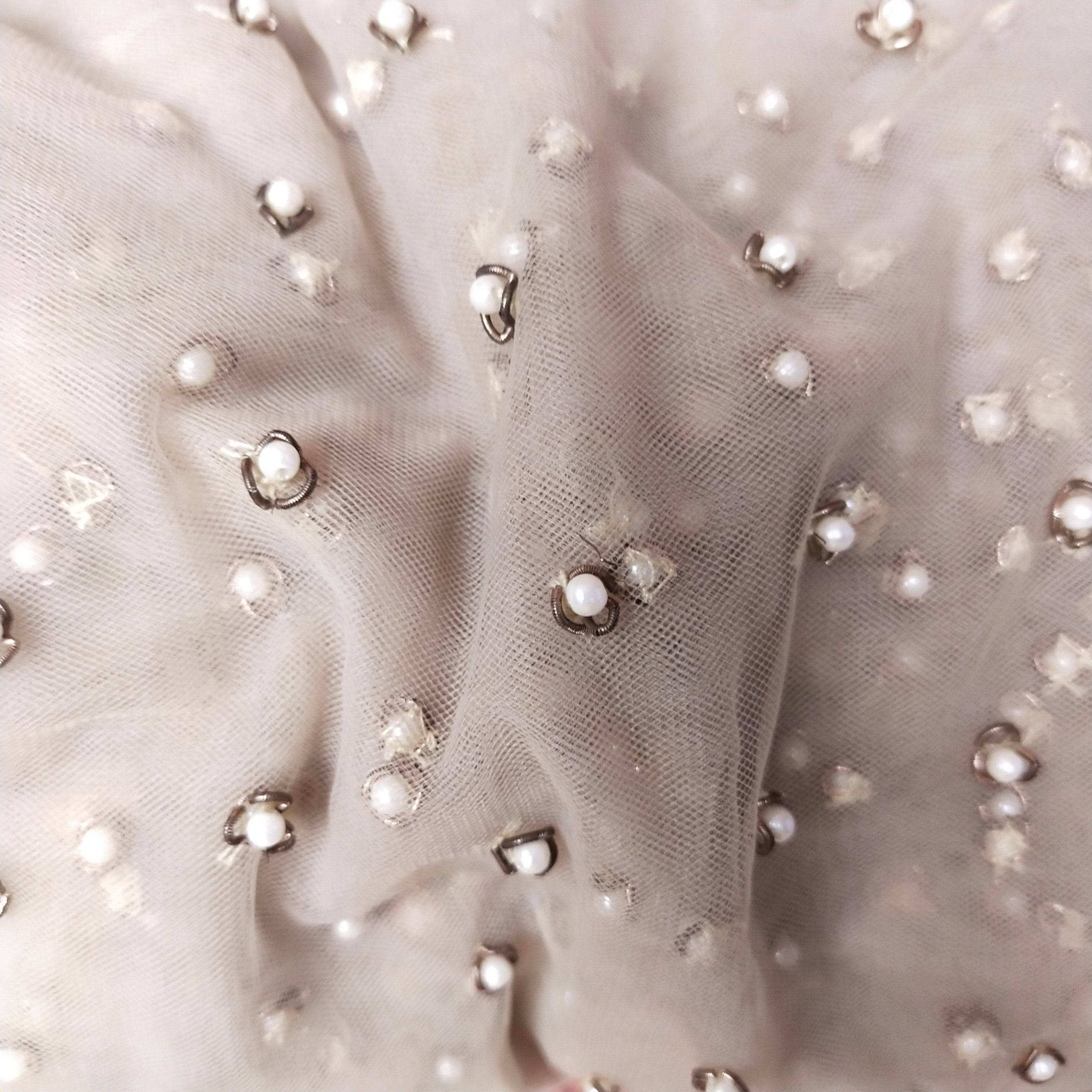 Pearl Grey Net Embroidery Fabric