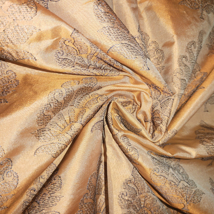 Sandal Brown Embroidery Silk Fabric