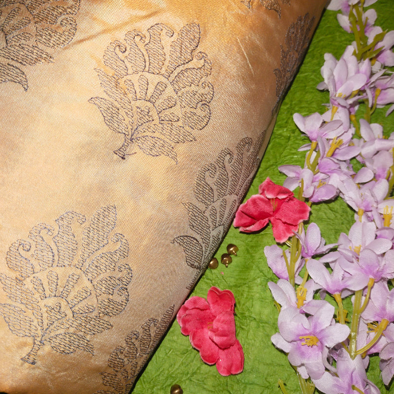 Sandal Brown Embroidery Silk Fabric