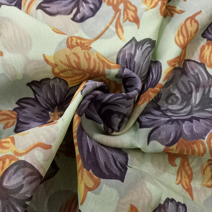 Pista Green Color Floral Printed Silk Fabric