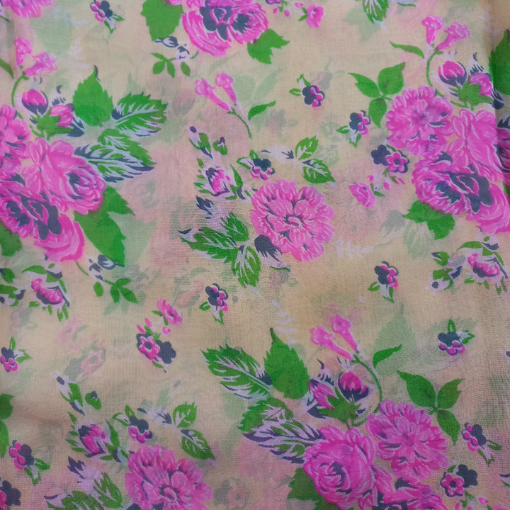 Light Peach Color Floral Printed Silk Fabric