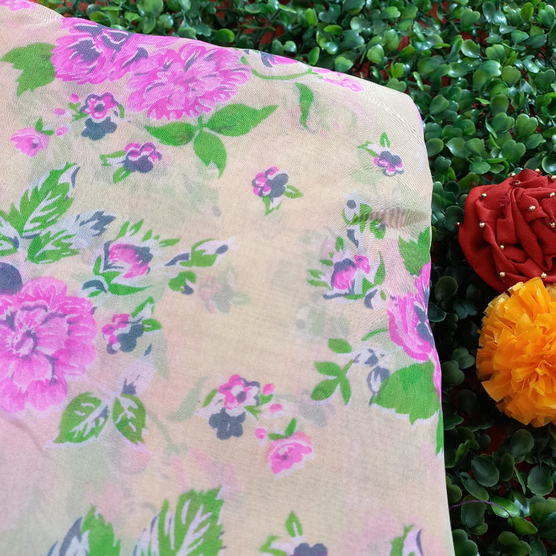 Light Peach Color Floral Printed Silk Fabric