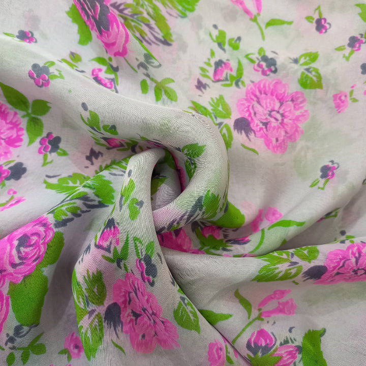 Pale Pink Color Floral Printed Silk Fabric