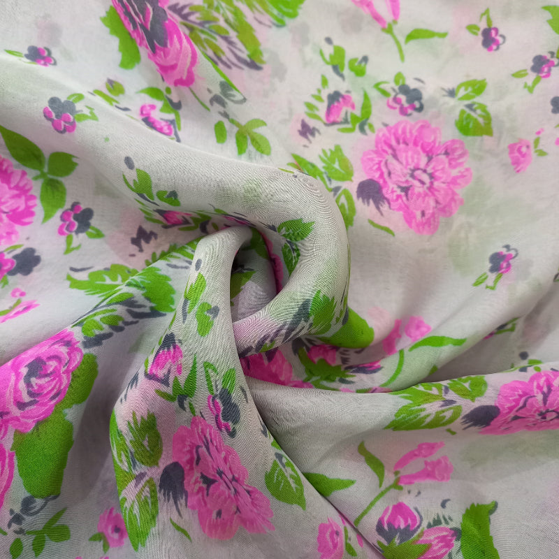 Pale Pink Color Floral Printed Silk Fabric