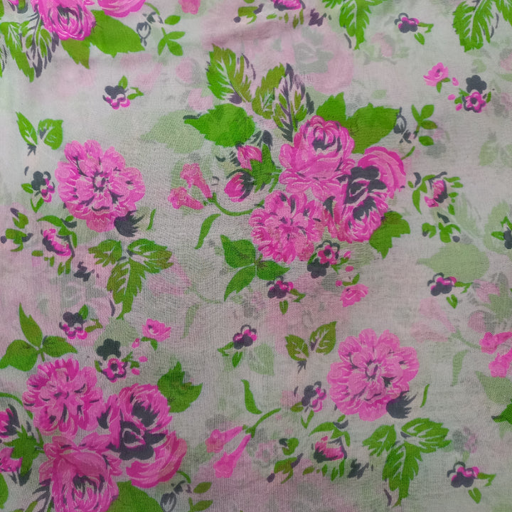 Pale Pink Color Floral Printed Silk Fabric