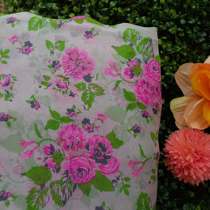 Pale Pink Color Floral Printed Silk Fabric