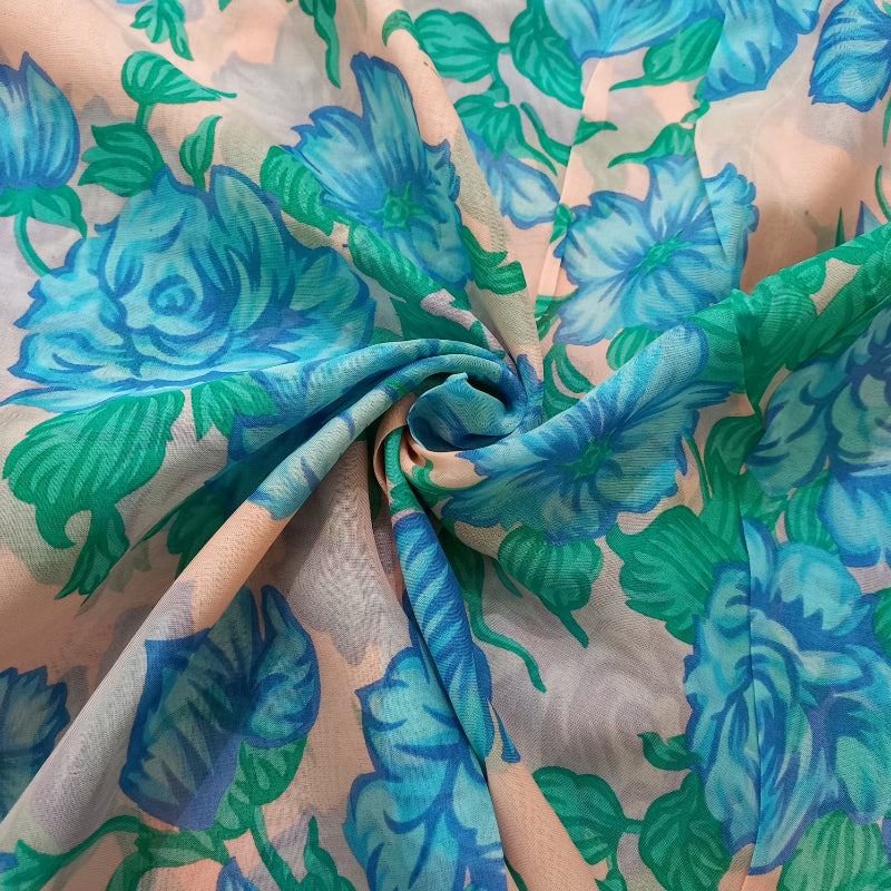 Cream Color Floral Printed Silk Fabric