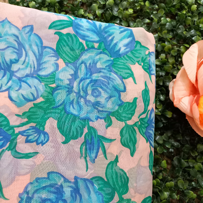 Cream Color Floral Printed Silk Fabric