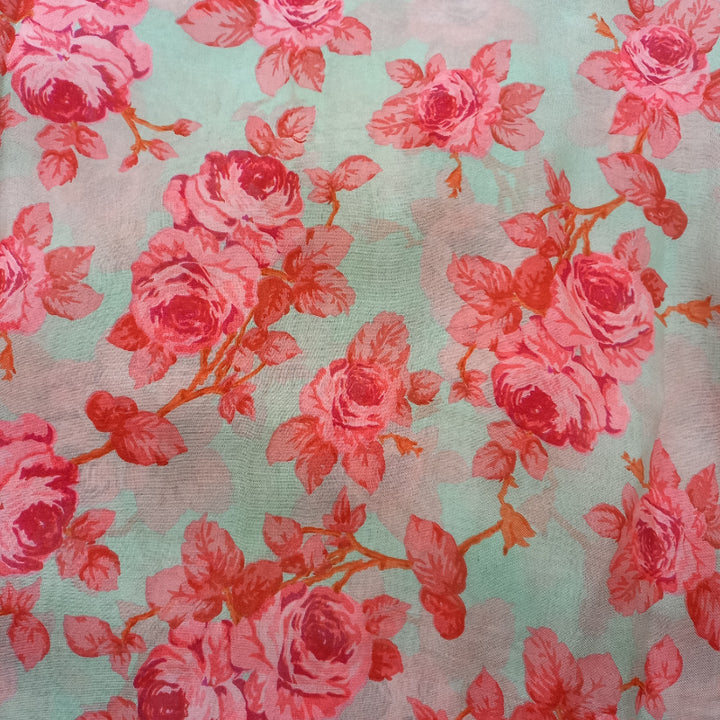 Light Grey Color Floral Printed Silk Fabric