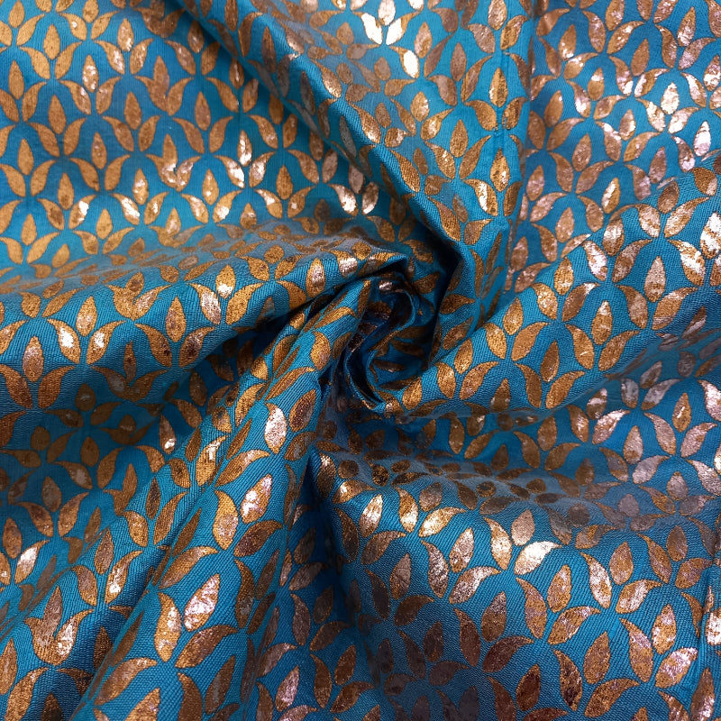 Ultramarine Blue Color Foil Printed Dupion Silk Fabric