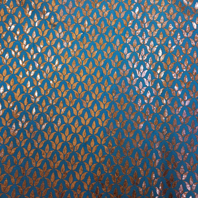 Ultramarine Blue Color Foil Printed Dupion Silk Fabric