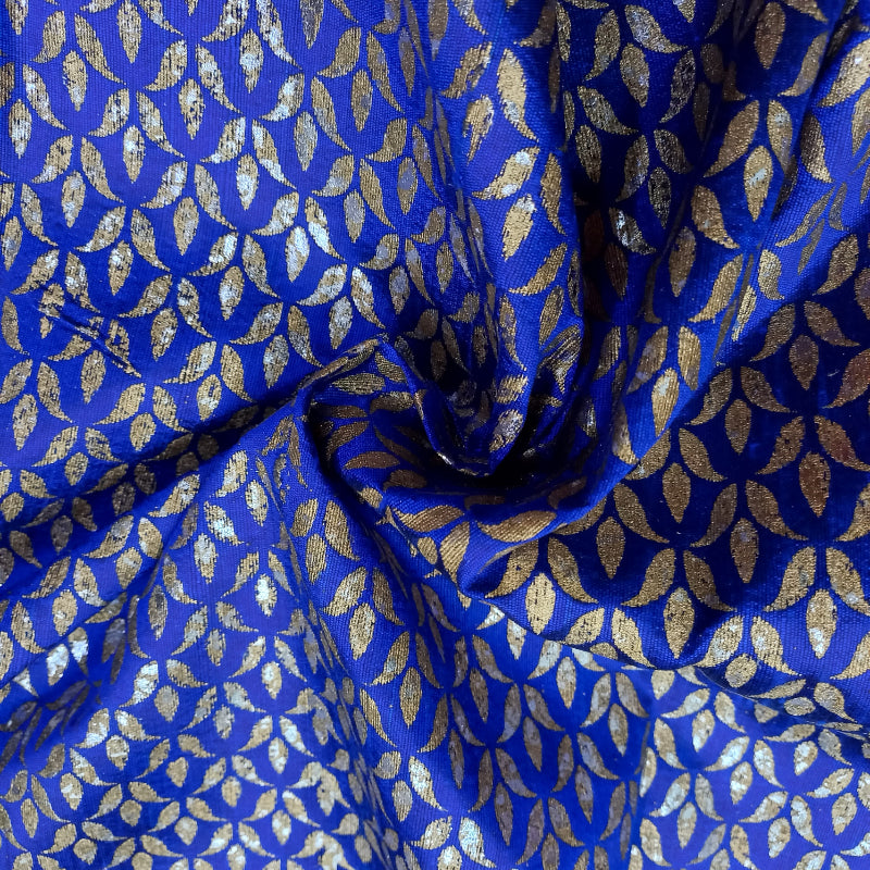 Cobalt Blue Foil Printed Dupion Silk Fabric