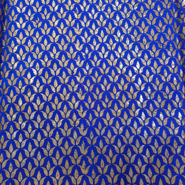 Cobalt Blue Foil Printed Dupion Silk Fabric