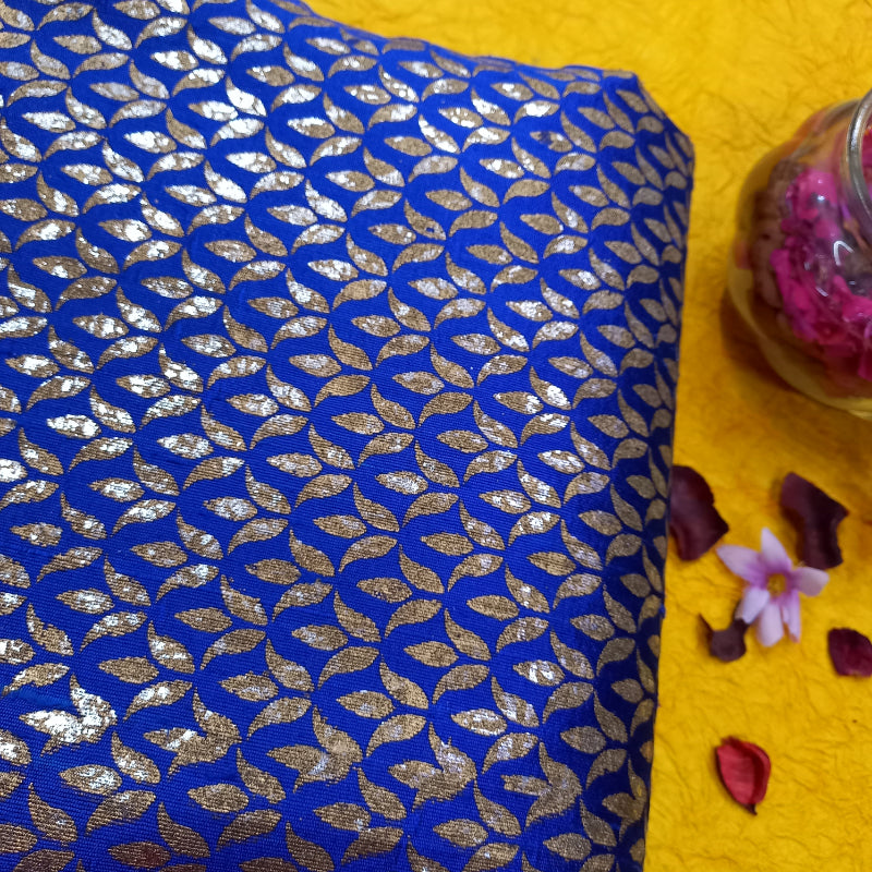 Cobalt Blue Foil Printed Dupion Silk Fabric