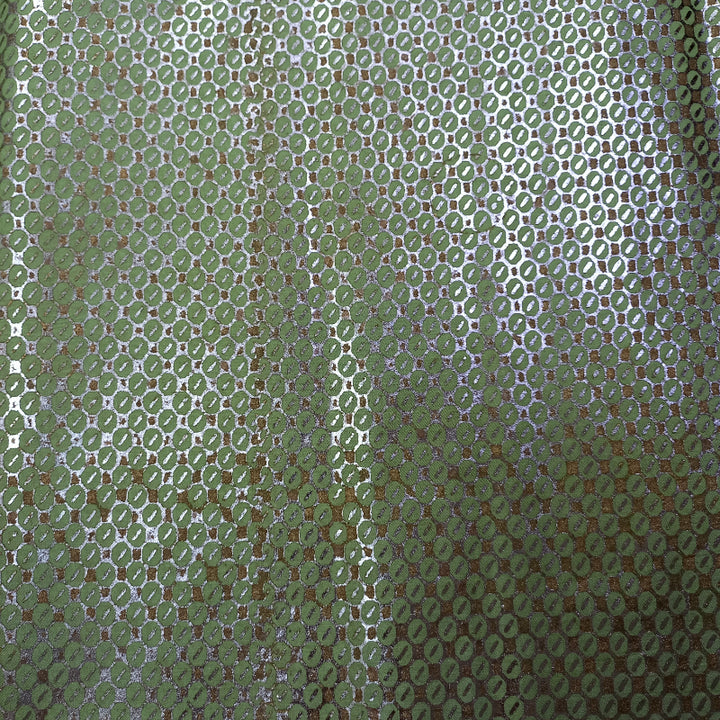 Olive Green Color Foil Printed Silk Fabric