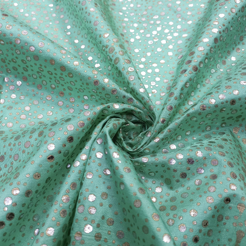 Sky Blue Color Foil Printed Silk Fabric