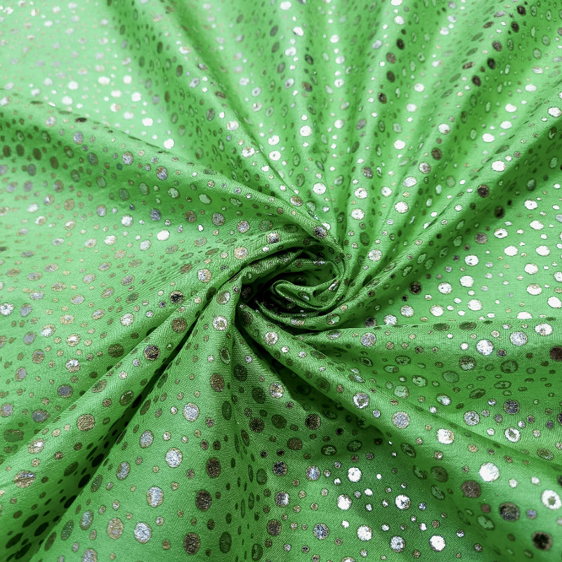 Green Color Foil Printed Silk Fabric