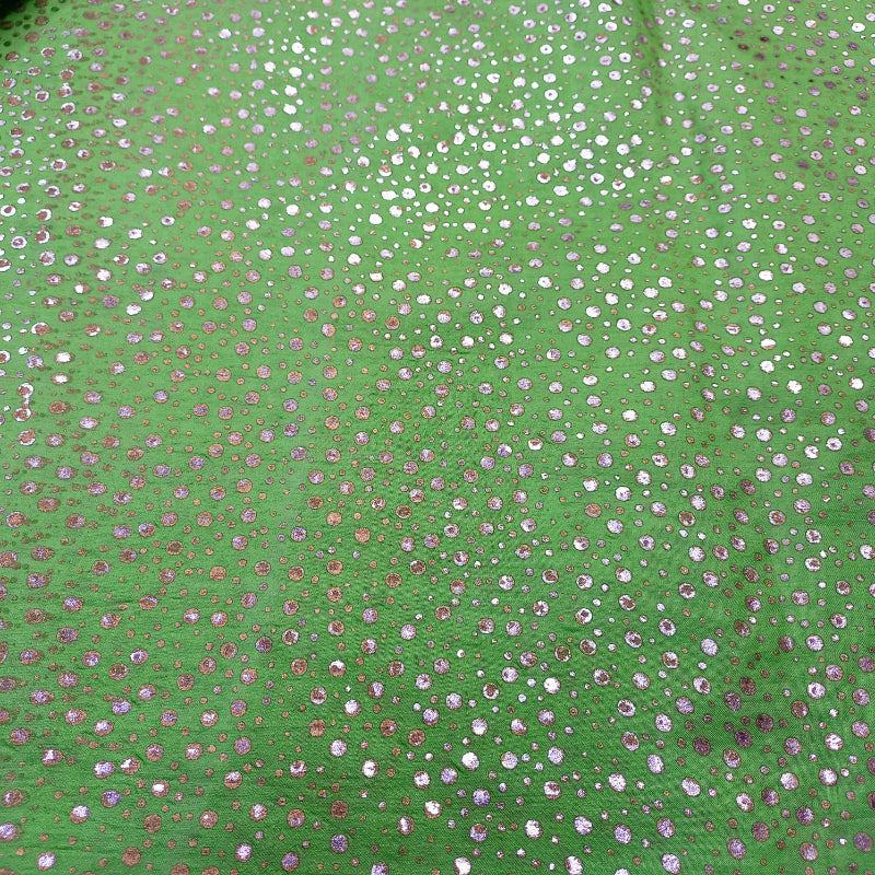 Green Color Foil Printed Silk Fabric