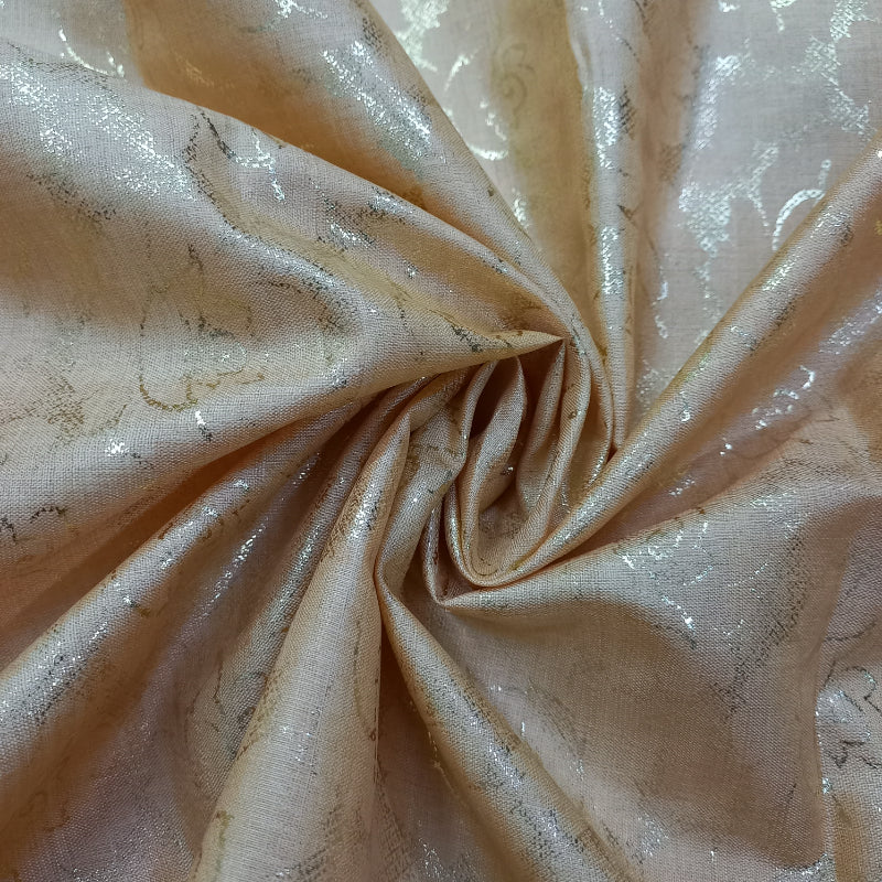 Golden Beige Color Foil Printed Tussar Silk Fabric