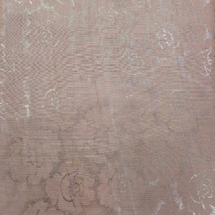 Golden Beige Color Foil Printed Tussar Silk Fabric