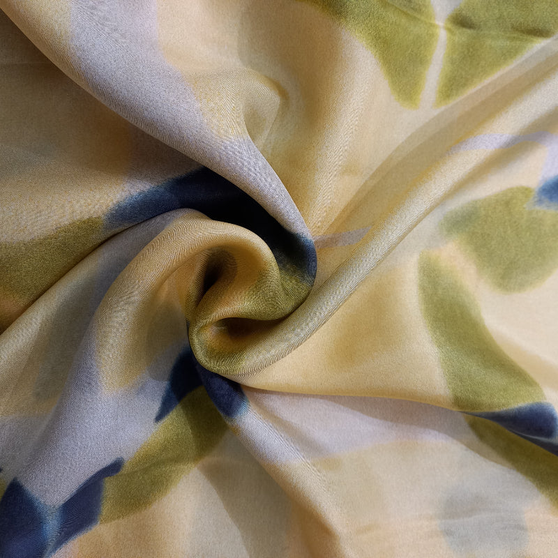 Cream Color Printed Satin Silk Fabric