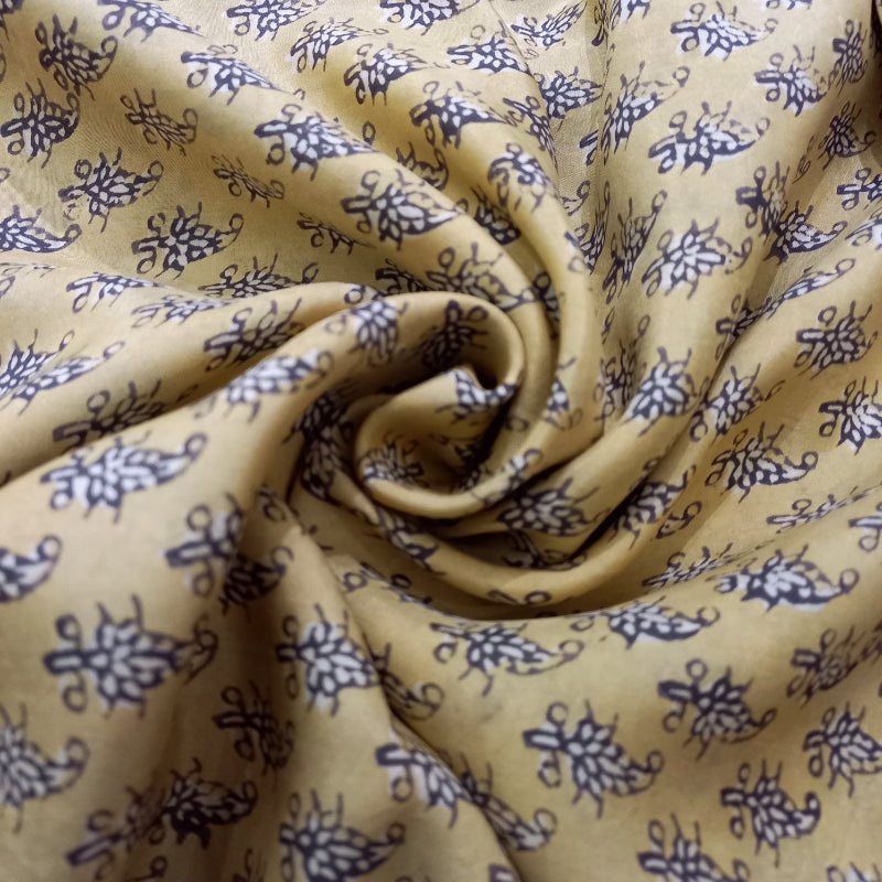 Printed Beige Color Tabi Silk Fabric