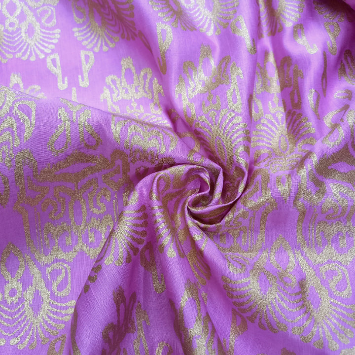 Lavender Color Printed Satin Silk Fabric