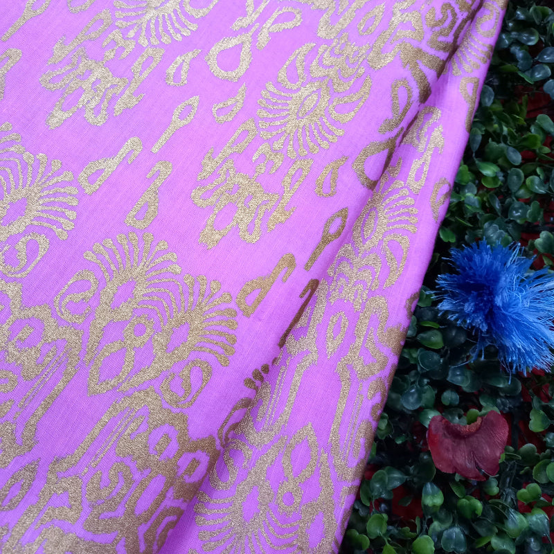 Lavender Color Printed Satin Silk Fabric