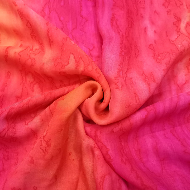 Pink-Orange Color Printed Tussar Silk Fabric