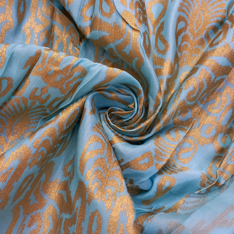 Blue Color Printed Linen Fabric