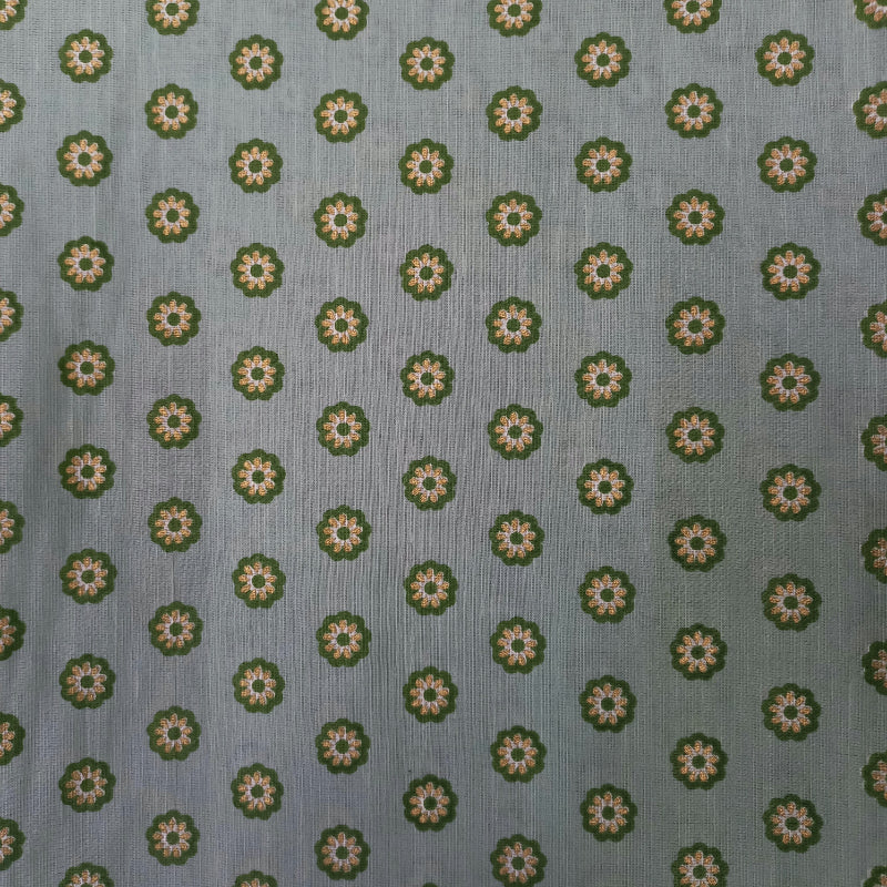 Powder Blue Color Floral Butta Printed Linen Fabric