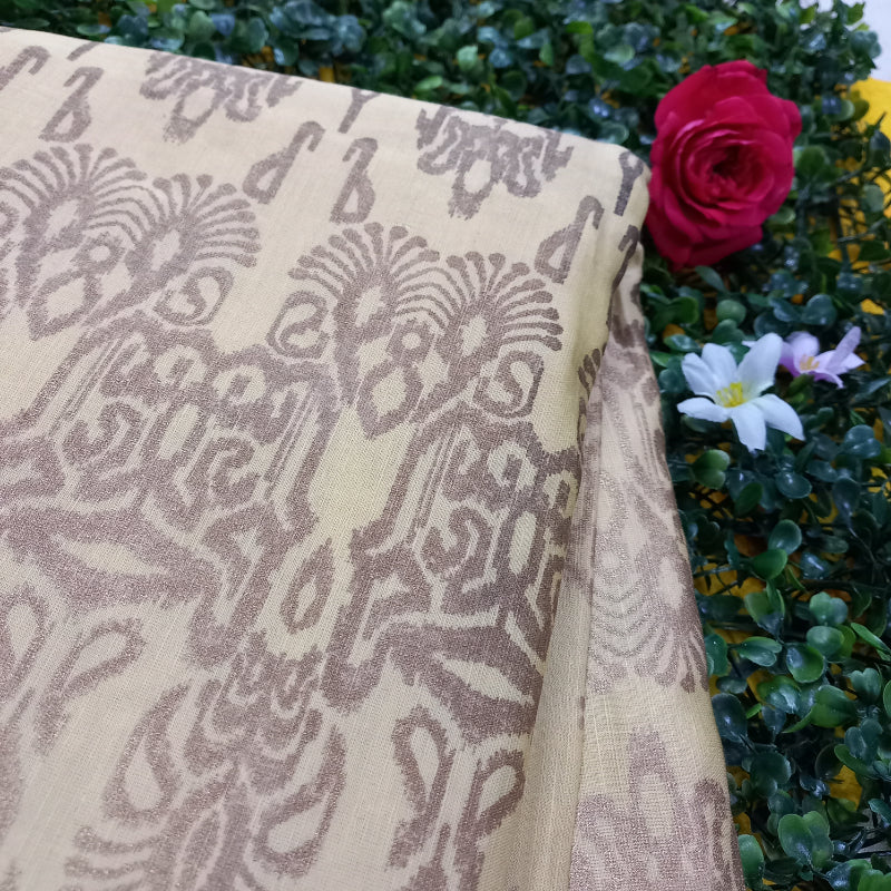 Cream Color Printed Linen Fabric