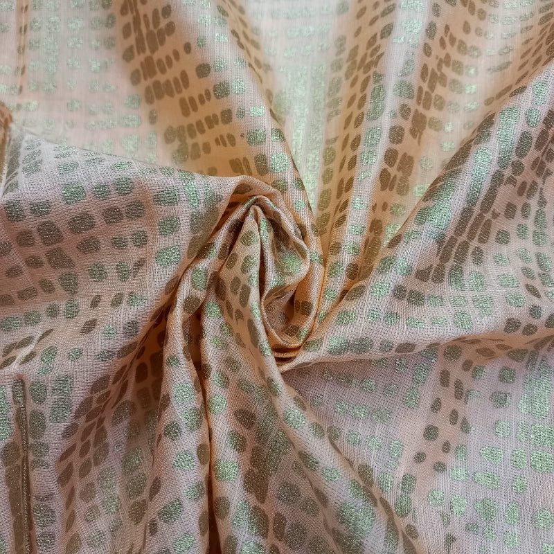 Pale Peach Color Foil Printed Linen Fabric