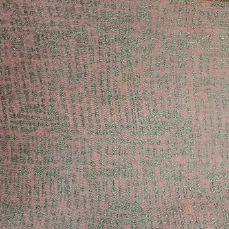 Pale Peach Color Foil Printed Linen Fabric