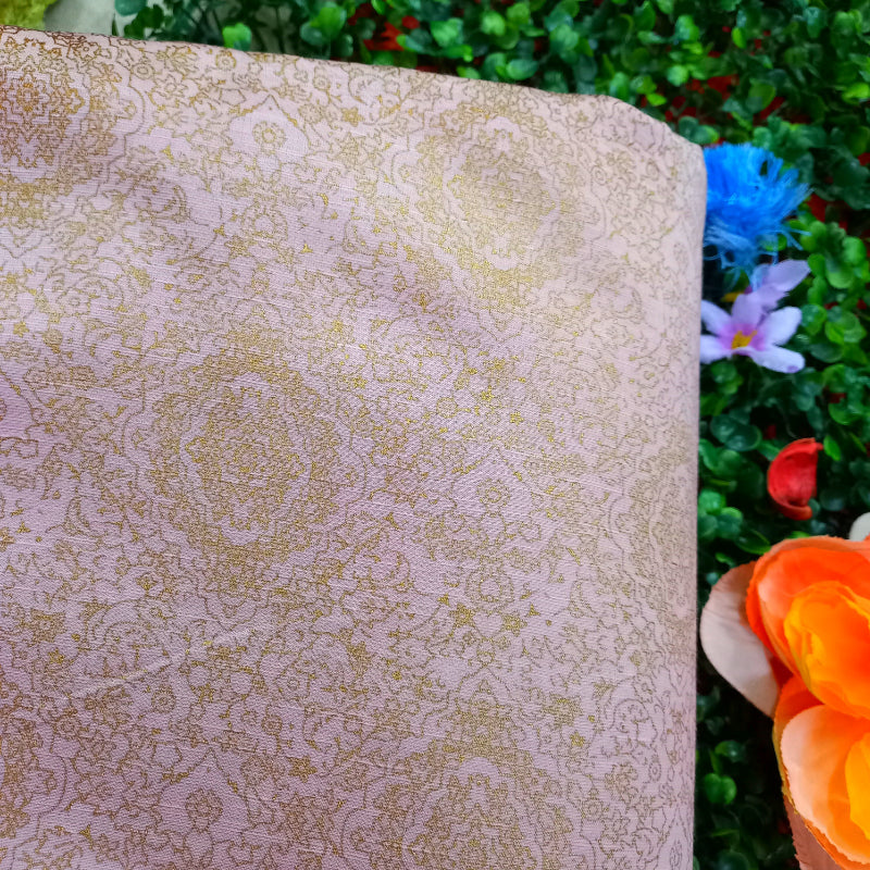 Lavender Color Foil Printed Linen Fabric