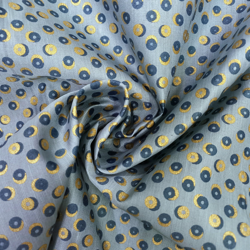 Light Blue Color Foil Printed Linen Fabric