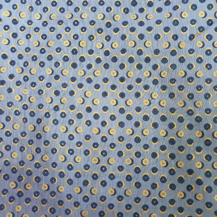 Light Blue Color Foil Printed Linen Fabric