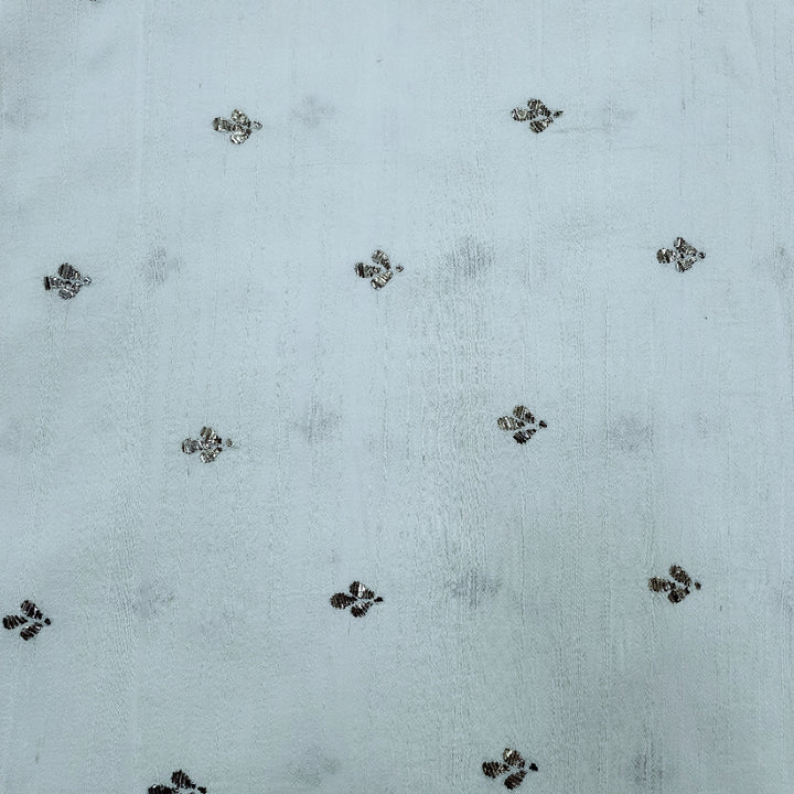 White Color Dupion Silk Fabric With Mokaish Work Butta
