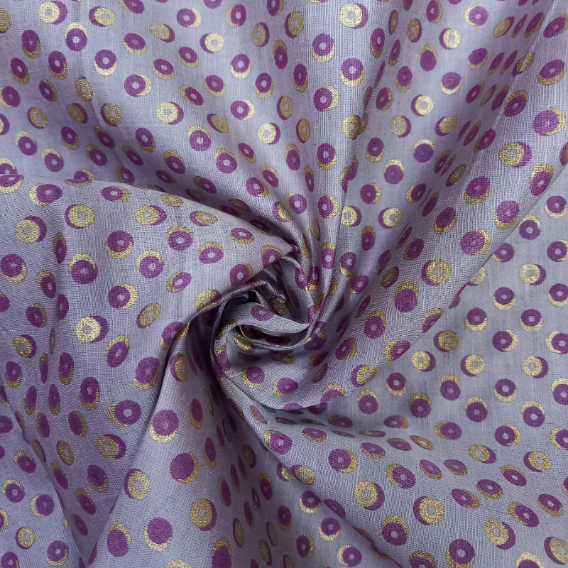 Lavender Color Foil Printed Linen Fabric