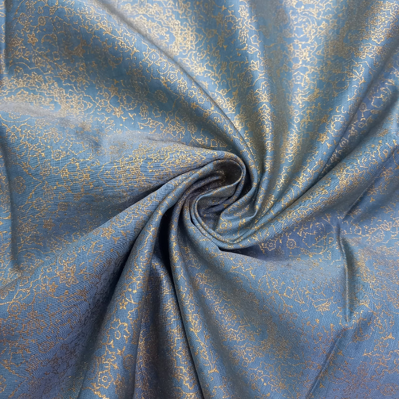 Ice Blue Color Foil Printed Linen Fabric