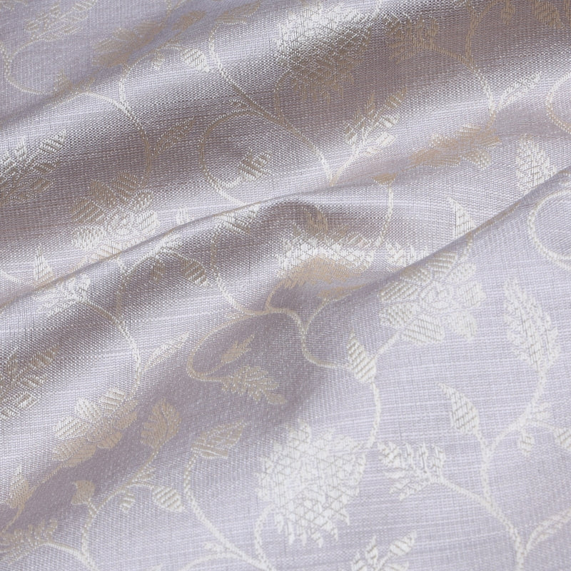 Pale Blue Color Kanjivaram Silk Fabric With Floral Pattern And Zari Woven Border